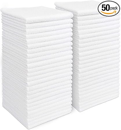 AIDEA Microfiber Cleaning Cloth White 50PK, Microfiber Towels for Cars, Lint Free Rags, Kitchen Towels Dusting Cloth, Bar Rags for Cleaning, Wash Cloth, Dish Cloths White, 11.5"x 11.5"