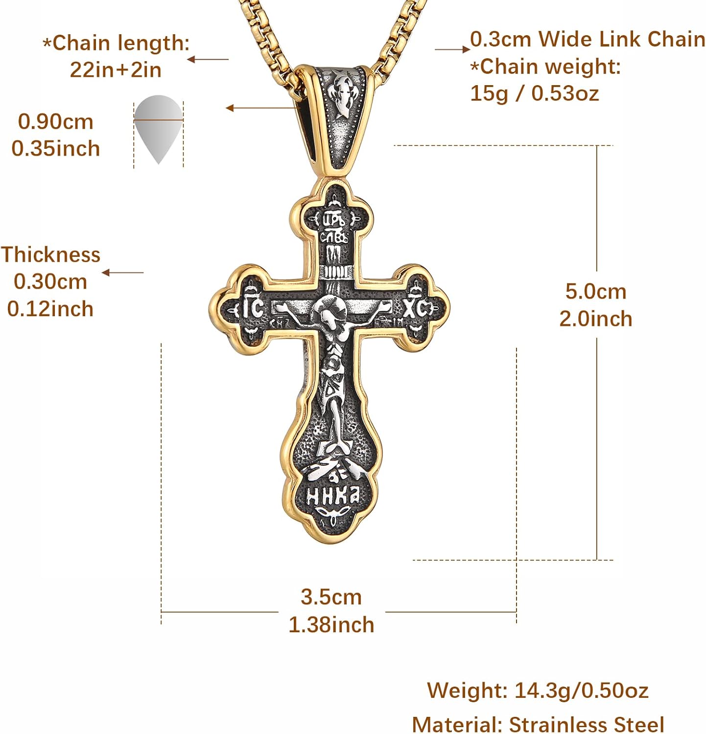HZMAN Eastern Orthodox Cross Necklace for Men Women Retro Religious Jesus Crucifix Byzantine Cross Christian Pendant Jewelry Gift - Image 5