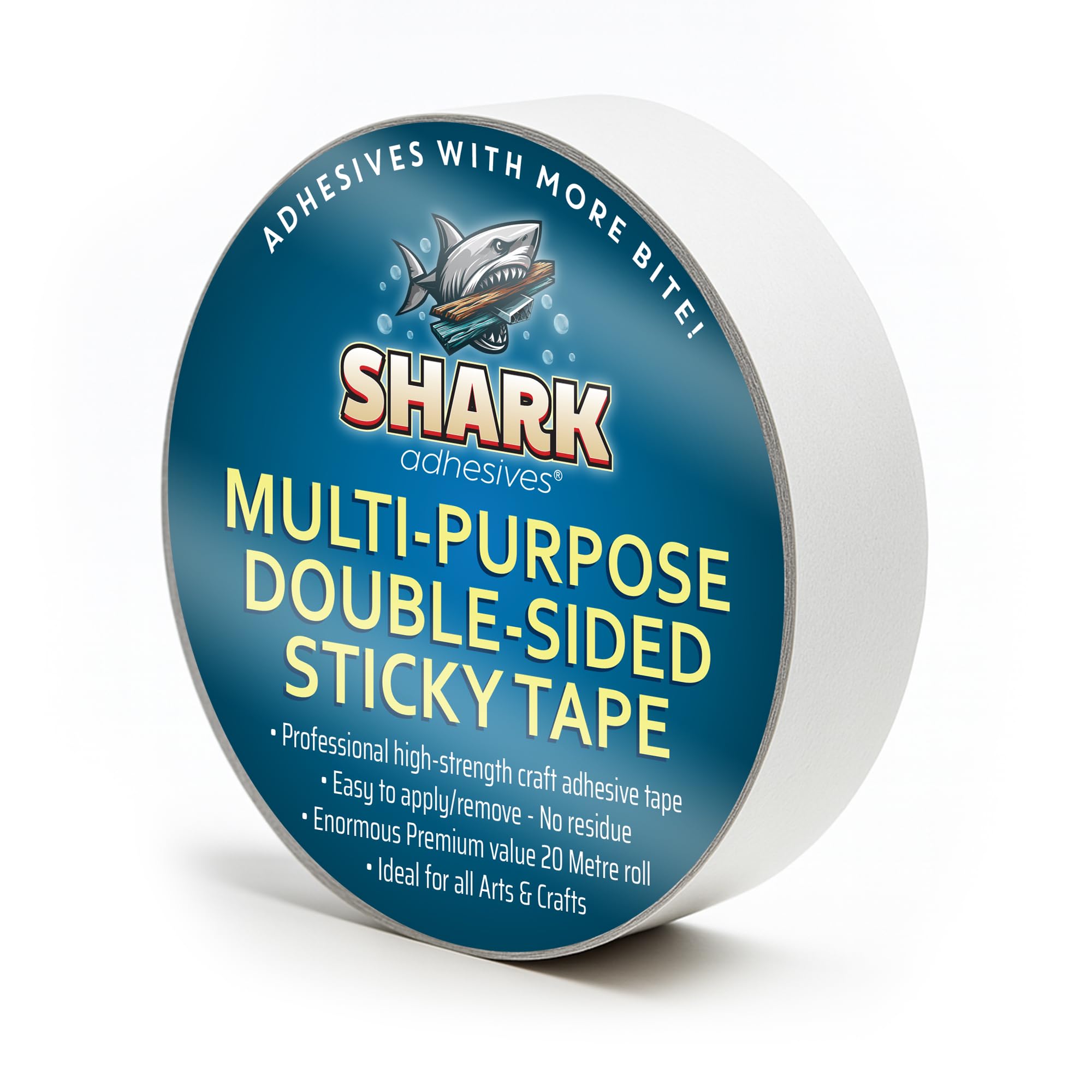 Shark Adhesives Multi-Purpose Double-Sided Sticky Tape for Arts and Crafts -20m Roll Easy Peel, Easy to Use Multi-Purpose Picture Mounting Tape - Strong Double Sided Tape for Various Applications