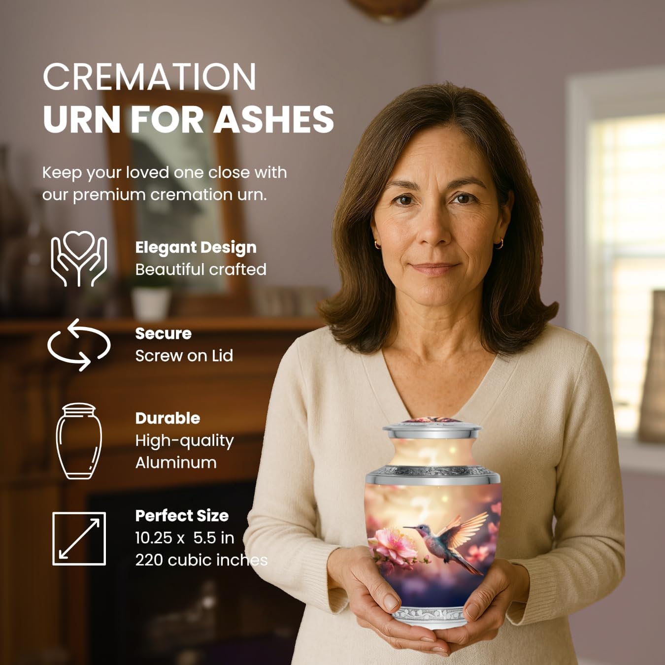 Cremation Urn for Ashes - Hummingbird - Adult Cremation, Burial Urns, Funeral Urns, Decorative Urns for Female - Handcrafted Urn for Ashes for Women (Pink, Adult - Standard)