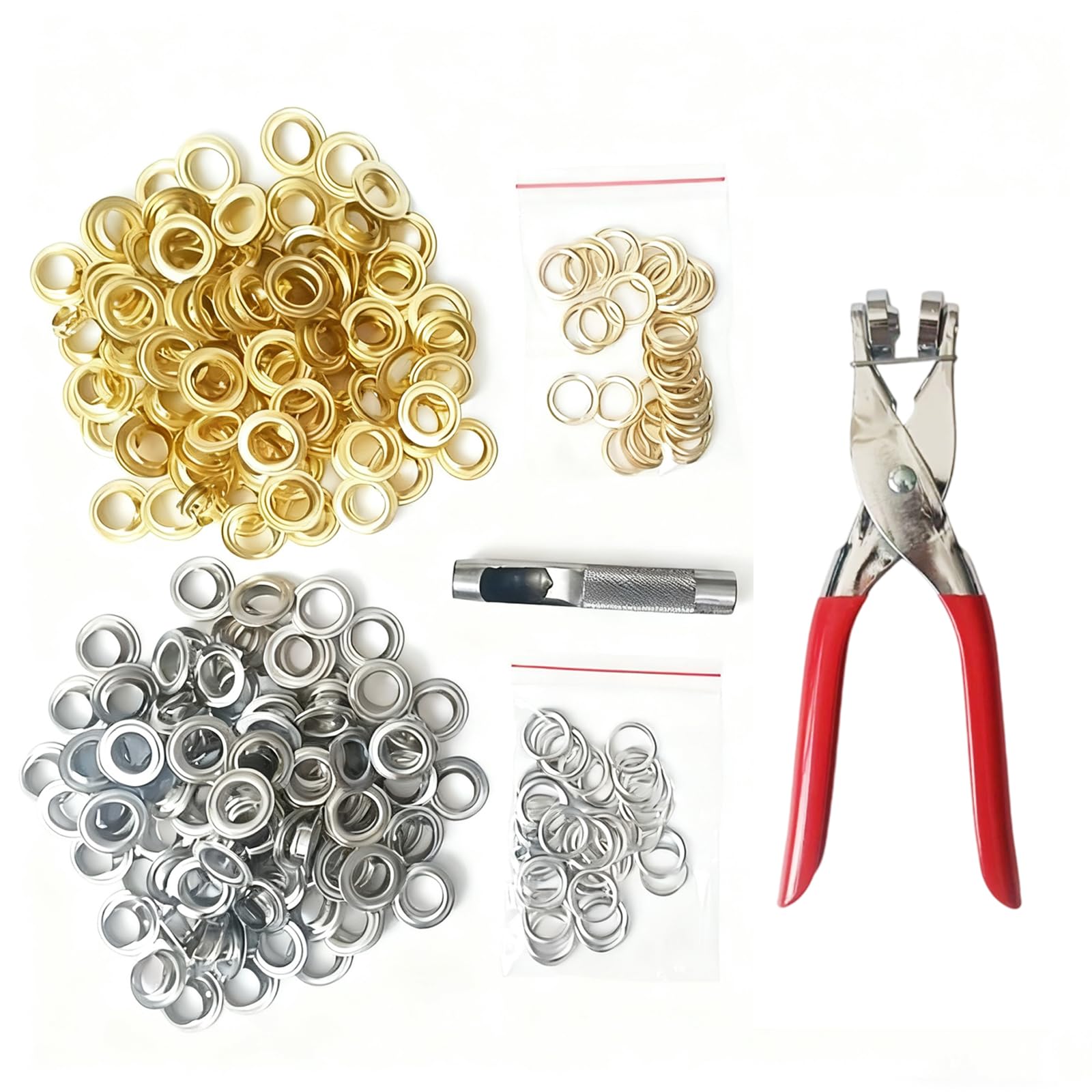 Tsophreniq Gold/Silver 200Pcs 12Mm Floral Metal Eyelet Set With Hiter Tool & Twin Colors For Leather Fabric Handicrafts Grommets With Pliers Metal Grommet And Eyelet Set