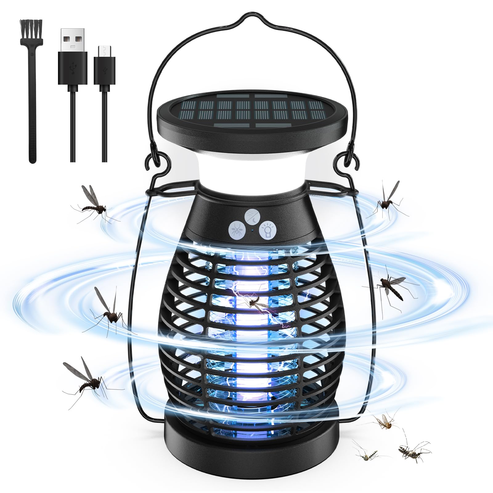 Insektenvernichter Elektrisch, 4200V Solar Mückenfalle Elektrischer Fliegenfalle Innen Outdoor Elektrische Fliegenfalle Anti Mücken Lampe Aussen Insektenfalle Moskitoschutz für Haus bubbacare