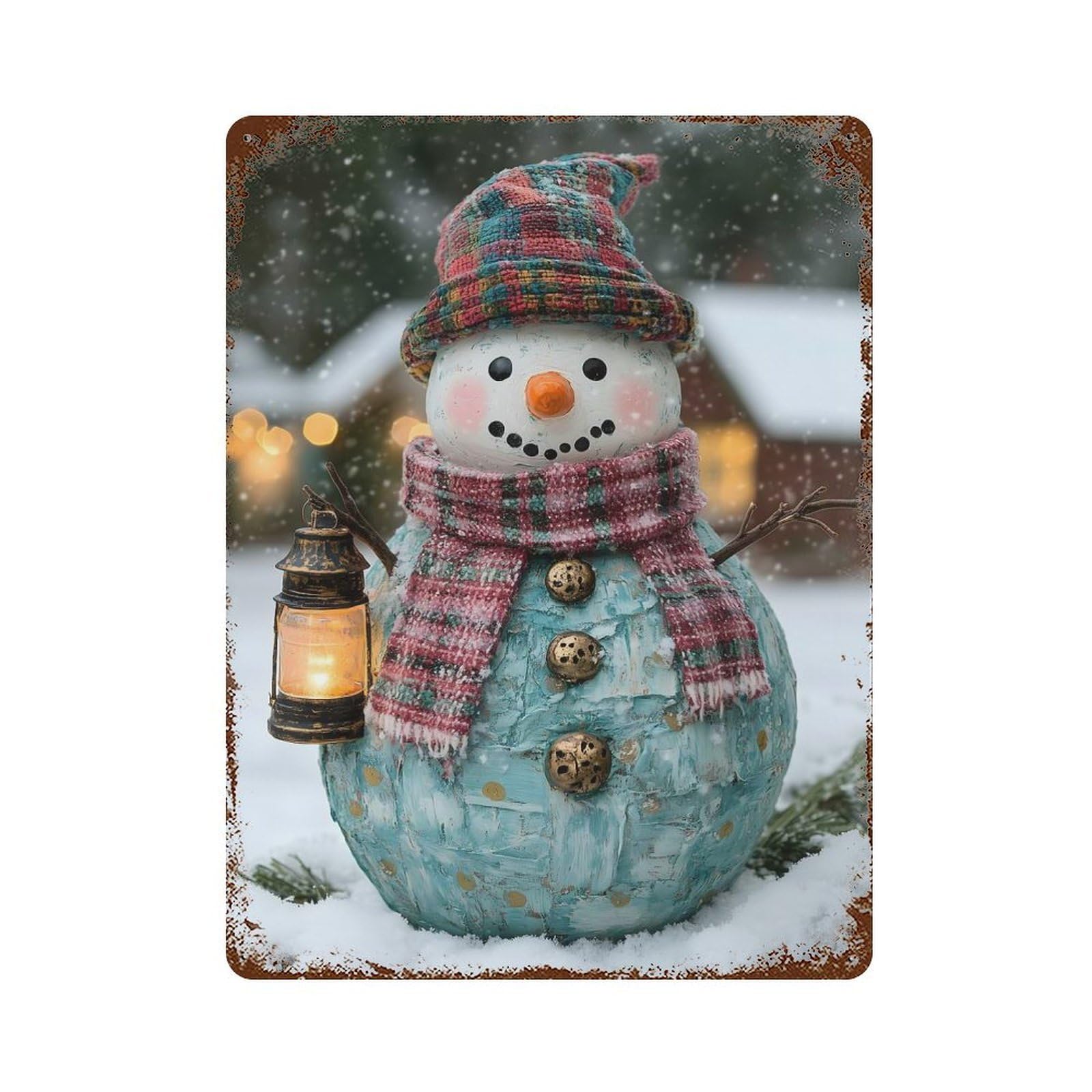 Garage Style Charming Snowman Ornament Weathered Tin Sign 15.7"x11.8", Classic Wall Plaque for Bar And Workshop