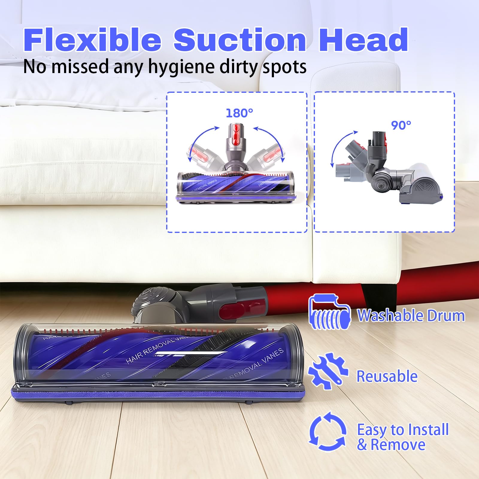 Antienredos Mejorado Cepillo para Dyson V7 V8 V10 V11 V15 Cabezal de Cepillo para Aspiradora con FuncióN de LiberacióN RáPida Adecuado para Suelos Duros y Alfombras