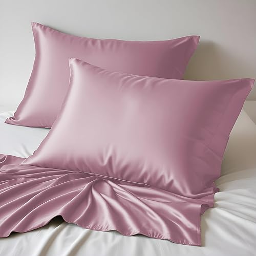 Miniatura 6 de LINENWALAS Juego de 2 fundas de almohada de seda de viscosa de bambú, fundas de almohada suaves y transpirables, fundas de almohada refrescantes de