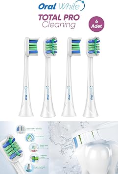 Sonic Total Pro Cleaning Yedek Diş Fırçası Başlığı, 4'lü Paket | Sonic Total Pro Cleaning, Hassas Temizlik, Philips Sonicare Uyumlu (One serisi ile uyumlu değildir.)