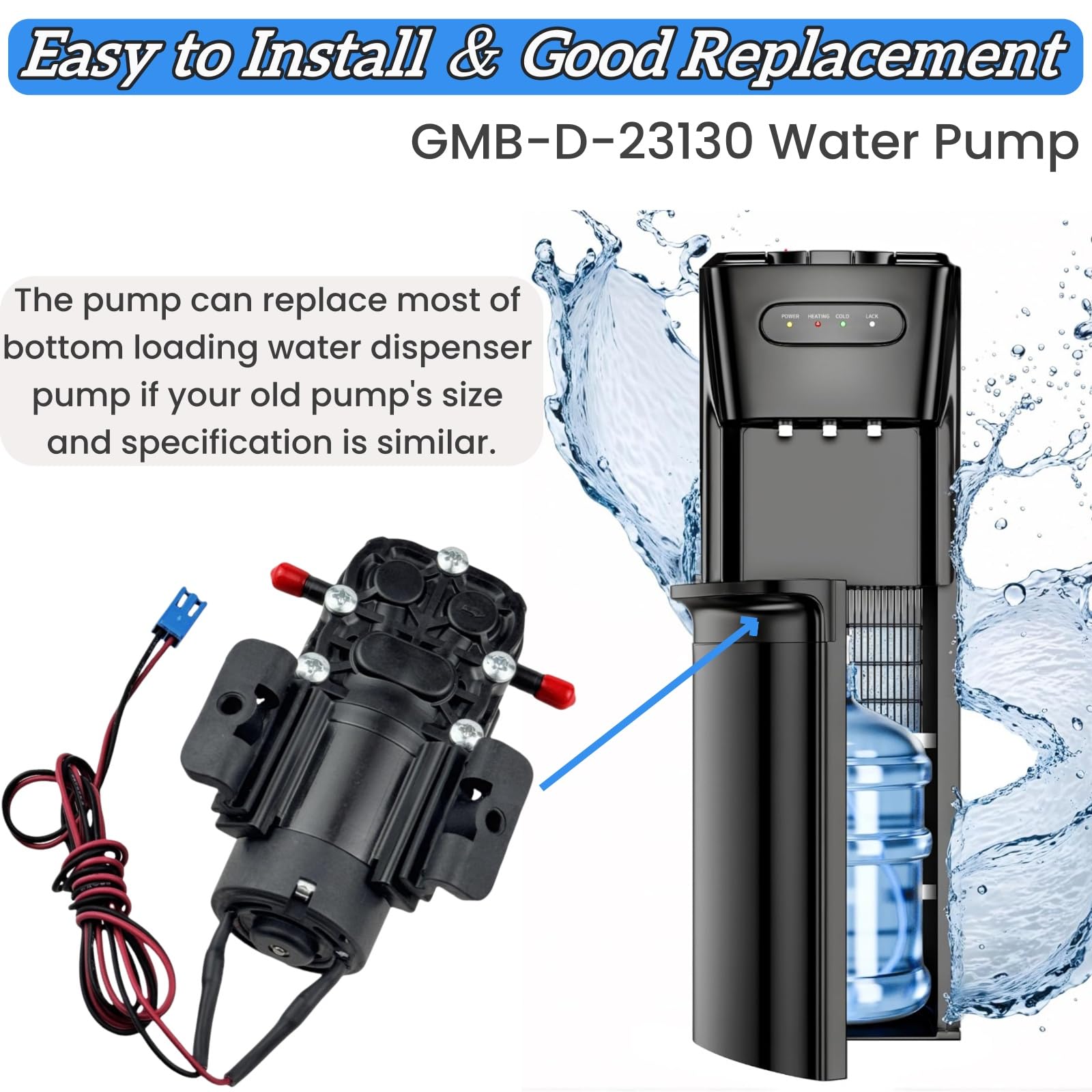 GMB-D-23130 1,2 l/min Dozownik Wody Pompa Wody Kompatybilny z Midea Avalon Primo Brio Dozownik chłodnicy wody butelkowanej z dolnym ładowaniem zastępuje DP005A2 DC 12 V