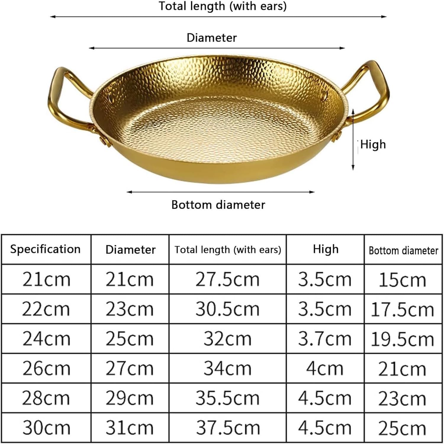 Padella per paella spagnola, realizzata a mano, in rame, con doppie orecchie in acciaio inox, padella antiaderente per autentici piatti spagnoli, diametro 26 cm