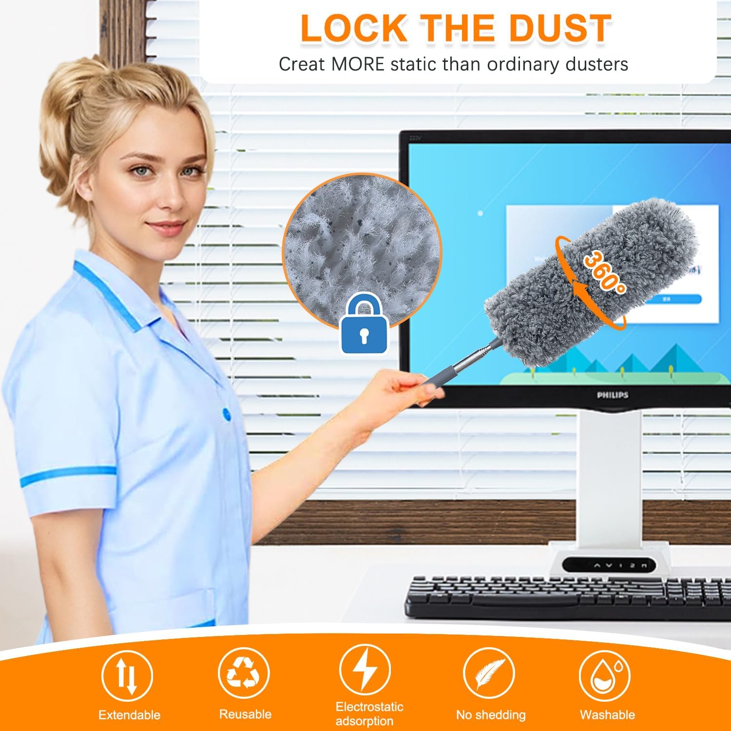 Mini Microfiber Feather Duster for Cleaning, with Extendable Pole, Hand