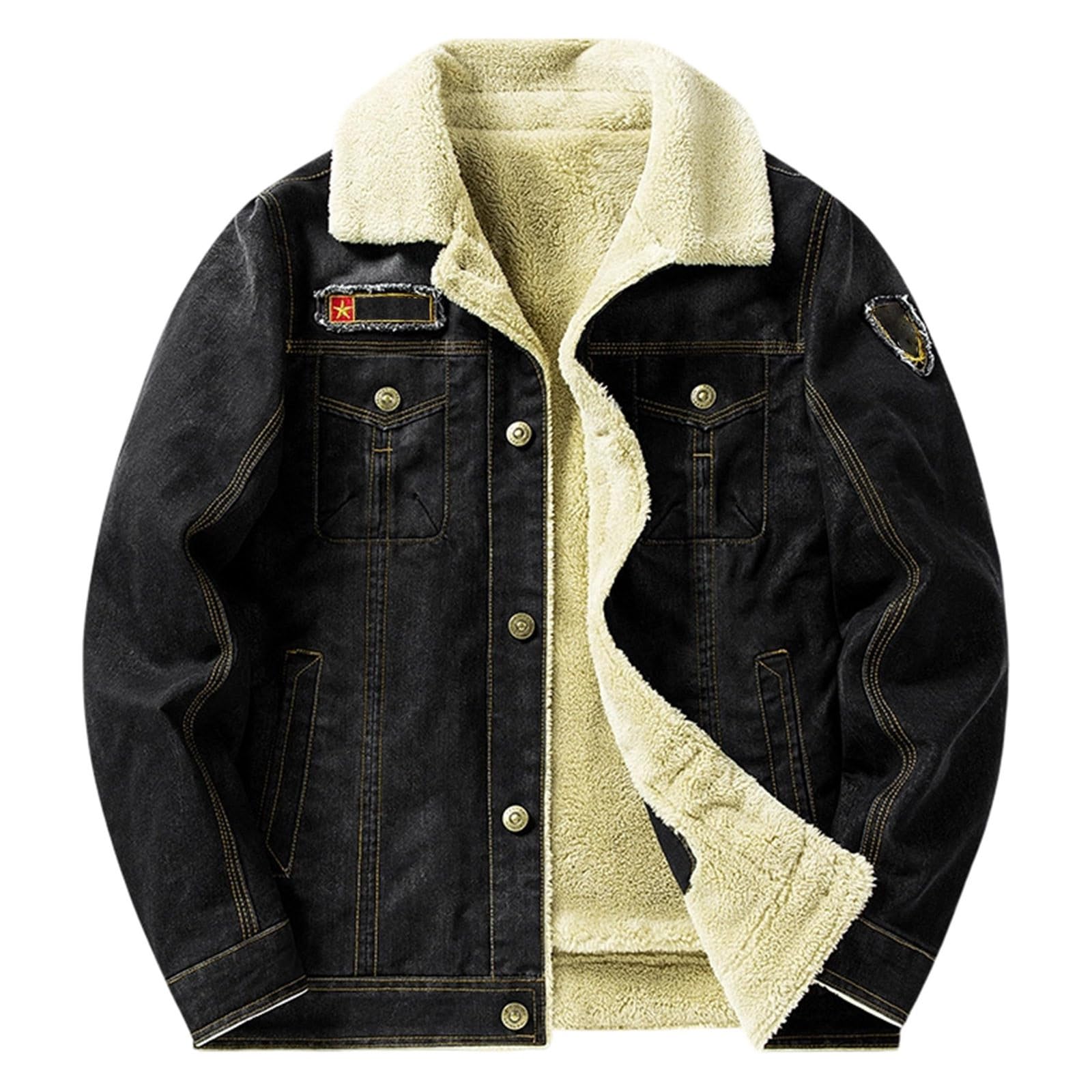 Generisch Chaqueta vaquera informal para hombre con ajuste cómodo, bolsillos interiores de forro polar cálido para el día a día en diferentes situaciones
