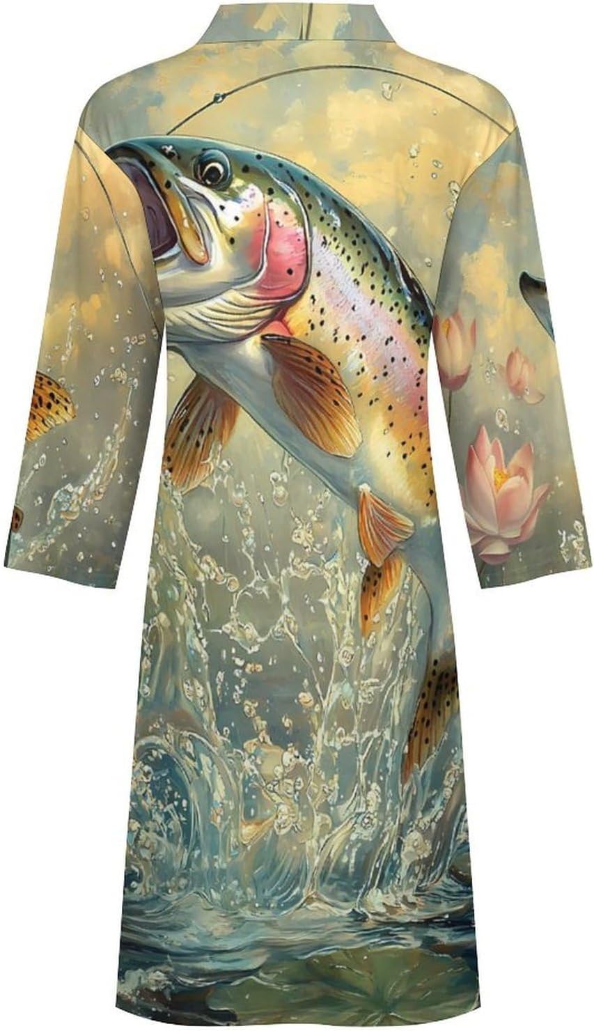 Fish Poster Rainbow Trout Mens Bath Robe Lightweight Bathrobe Knee Length Spa Sleepwear