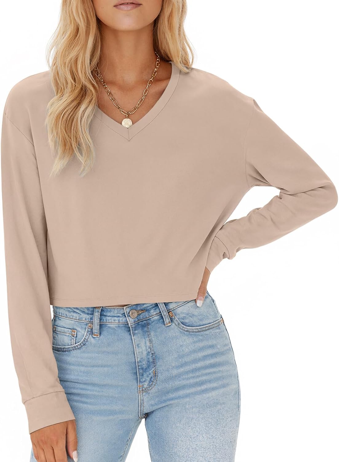 Tankaneo Womens V Neck Cropped T Shirts Casual Summer Crop Tops Half Sleeve Solid Color Crop Baisc Tees - Image 4