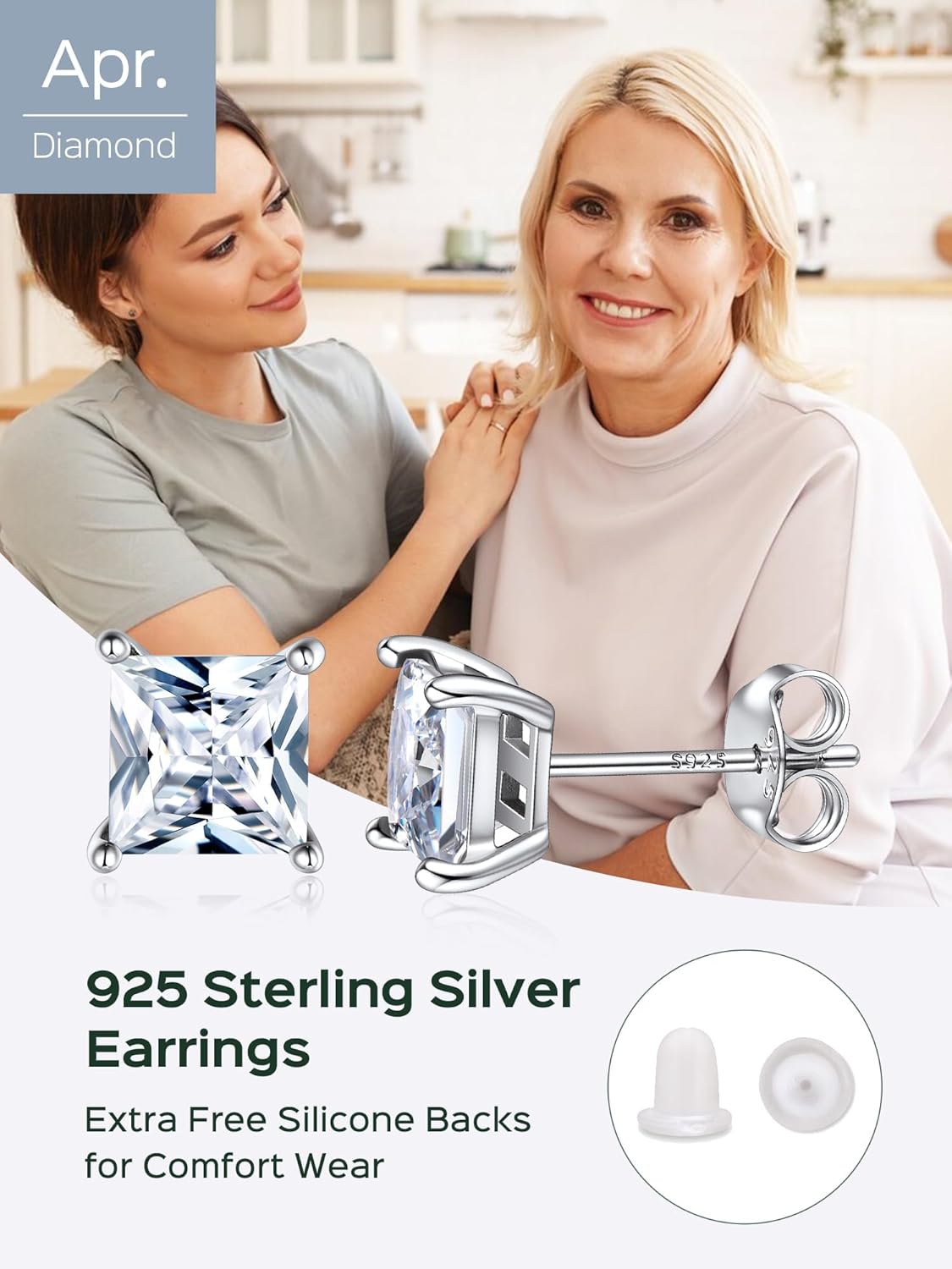 ChicSilver 925 Sterling Silver Earrings Sparkling Heart/Round/Princess Cut Birthstone Earrings for Women Birthday Jewelry with Gift Box - Image 5