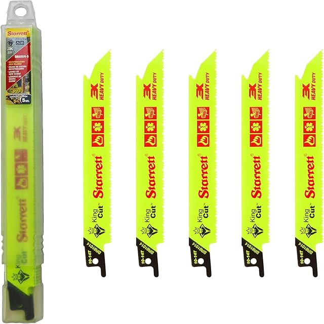 Starrett Bi-Metal Reciprocating Saw Blade - 5 Pieces BR61014-5 King-Cut 150 mm/6" Inch 10-14TPI Unified Shank Heavy Duty Cutting - Compatible with Bosch Dewalt Makita & Many Others