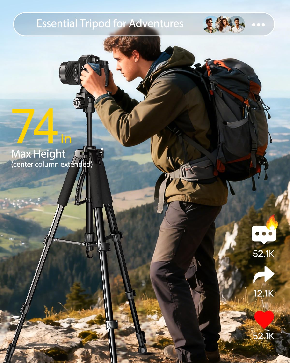 UBeesize Trípode de cámara de 74 Pulgadas con Soporte para teléfono y Control Remoto, Soporte de trípode Resistente con Bolsa portátil para teléfono y cámara, Compatible con cámaras DSLR, teléfonos