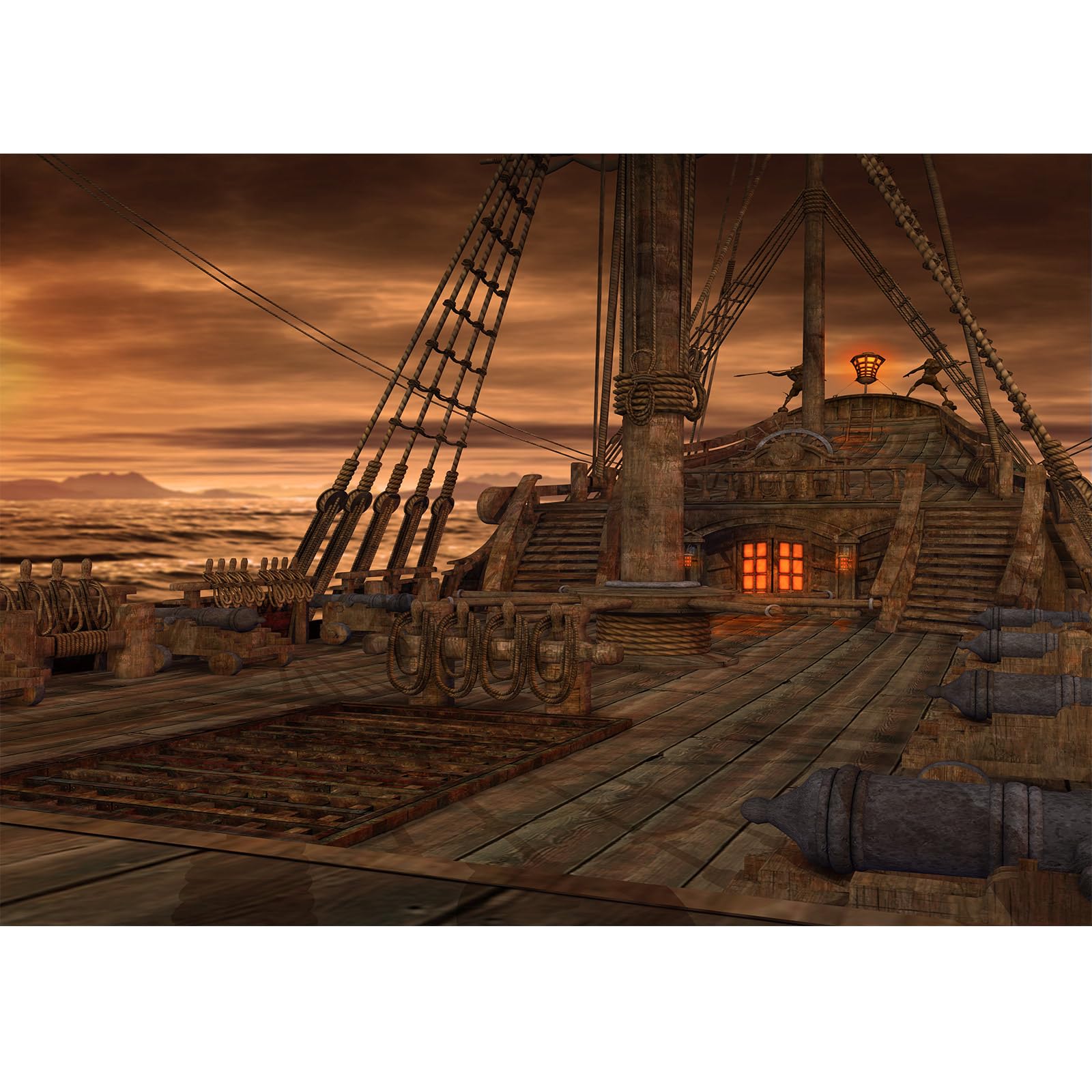 Loccor 7x5ft Fabric Vintage Pirate Sailboat Backdrop Wooden Pirate Ship Deck Rover Sailing Photography Background Halloween Pirate Theme Party Decorations Kids Adults Photo Studio Props