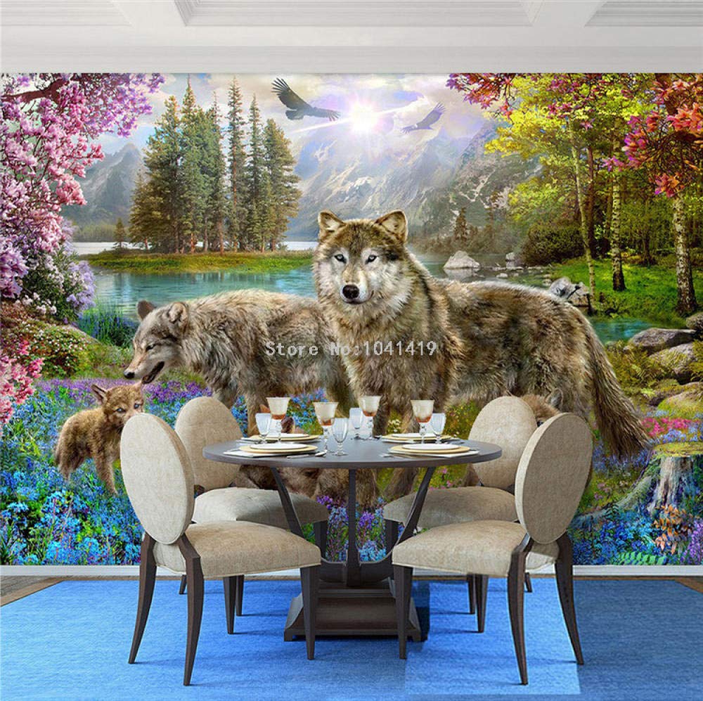 Papier peint animal loup gris 3D pour déco grand format 250x175 cm