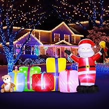 DomKom 8FT Christmas Inflatables Outdoor Decoration, Blow up Gift Boxes Santa Claus Build-in LED Lights for Party Lawn Holiday Winter Decor
