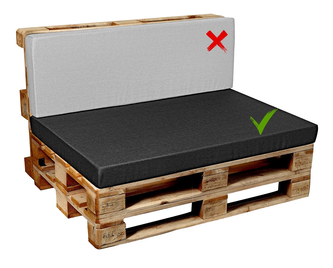 Cojines para palets, Cojín de palé, Cojines para Sofas de palets Asiento, Respaldo o Juego V2 (Asiento Plano 120x60, Antracita)