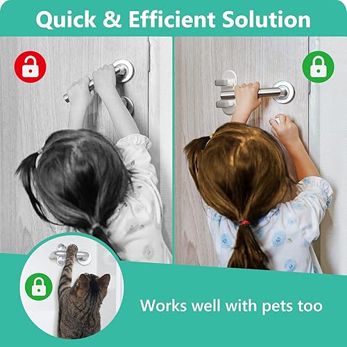 Miniatura 6 de Cerradura de palanca de puerta (paquete de 3) cerraduras de puerta para seguridad de niños, pomo de puerta a prueba de bebés, cerraduras de