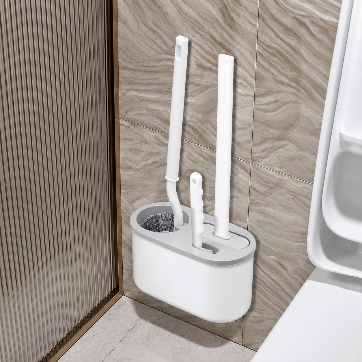 3-in-1 Silicone Toilet Brush and Holder Set – Wall Mounted Flat Toilet Bowl Cleaner with Extra Crevice Brush, Quick-Drying Ventilated Base, Soft Bristle Deep Cleaning Tool for Bathroom-image-26