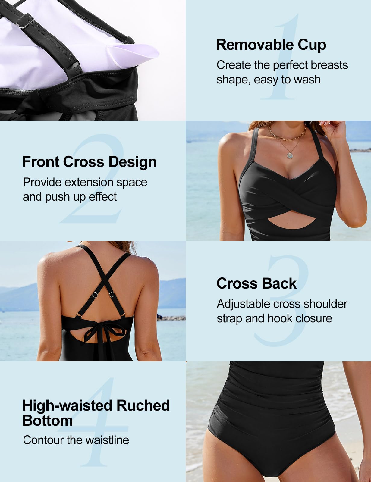 Nadeer Bañadores Mujer Reductor Talla Grande Sexy Traje de Baño de Una Pieza Push Up Vientre Plano Ropa de Baño Elegante Control de Barriga Monokini