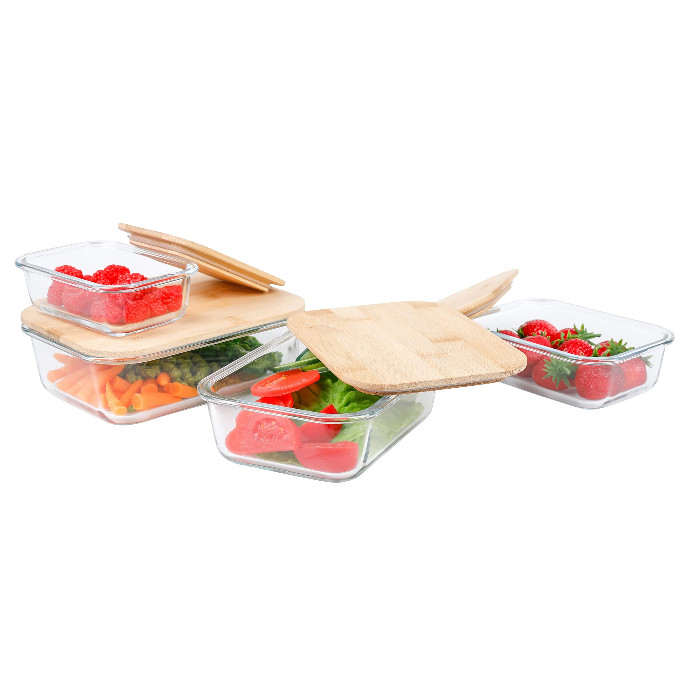 axentia 133785 Glass Food Storage Containers Set of 4 Transparent Wood Colours