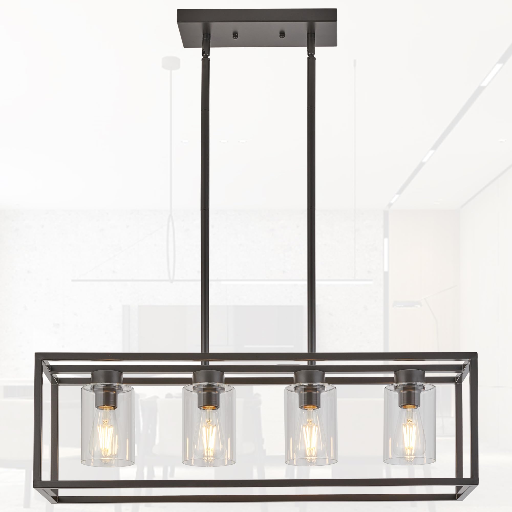 XILICON Oil Rubbed Bronze Dining Room Chandeliers Lighting Fixture Linear Pendant Modern 4-Light with Glass Shades Vintage Farmhouse Ceiling Light