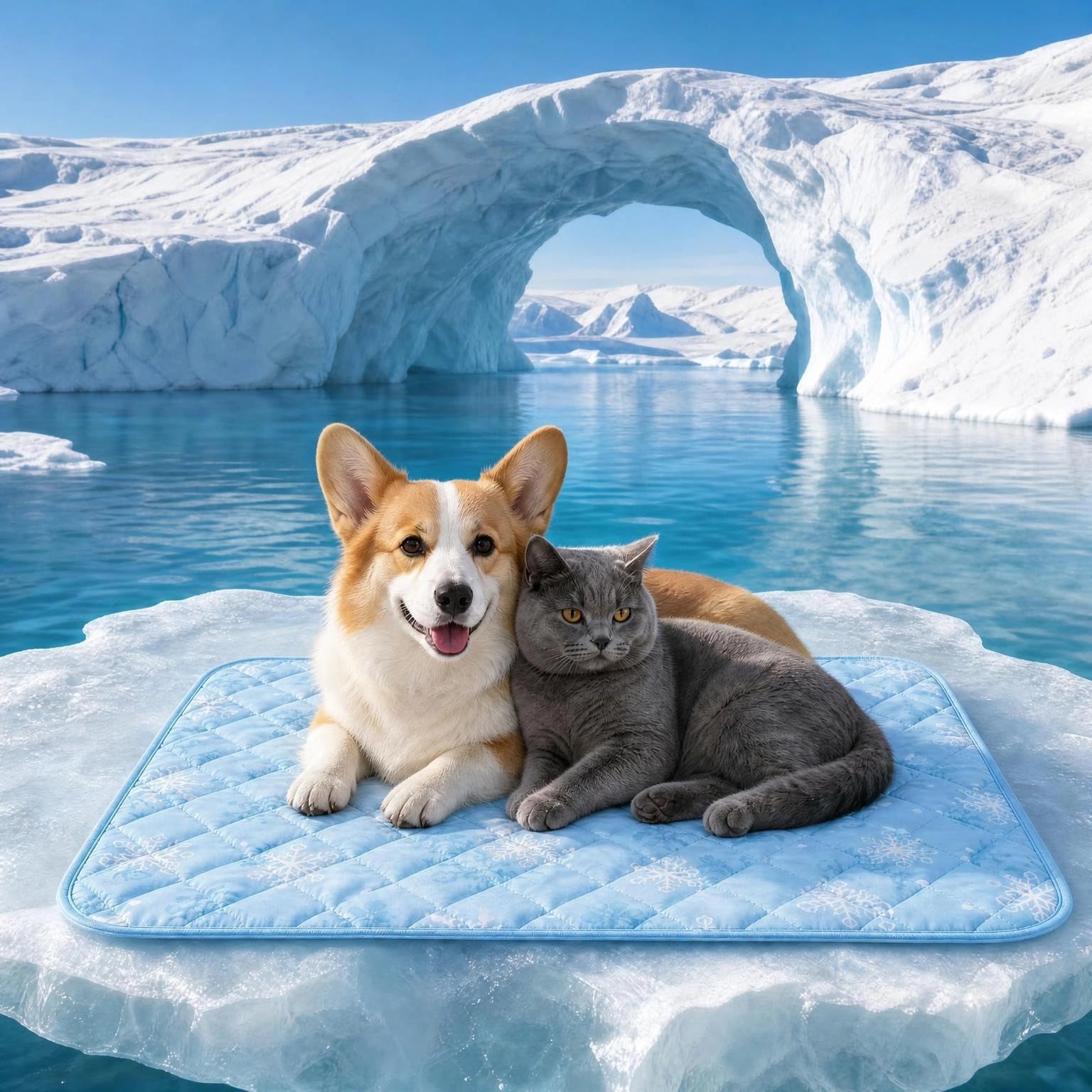 Jenck Dog & Cat Cooling Mat 40x60cm, Waterproof Non-Slip Washable Self-Cooling Pet Pad, Foldable Cooling Mat Suitable for Crate, Floor, Sofa and Car, Blue Snowflake Pattern