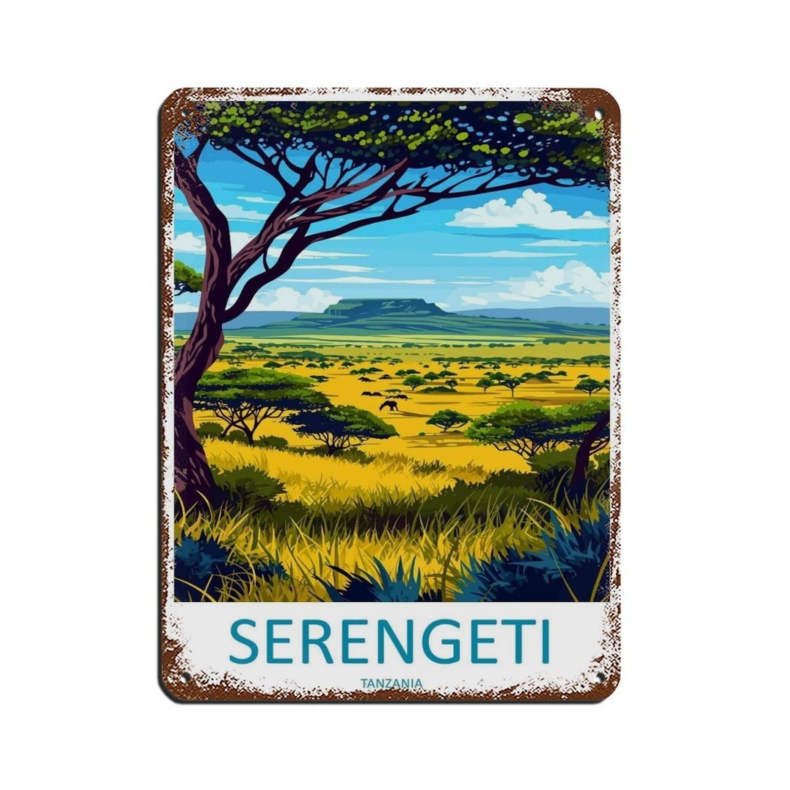 Serengeti Travel Art Tanzania Décor Art Tin Sign Vintage Metal Pub Club Cafe Bar Home Wall Art Decoration Poster Retro 12x16inch(30x40cm)