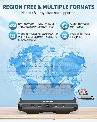 Miniatura 8 de ARAFUNA Reproductor de DVD de coche de 10.5 pulgadas, pantalla dual con entrada HDMI de 1080P, reproductor de DVD portátil para jugar en automóvil