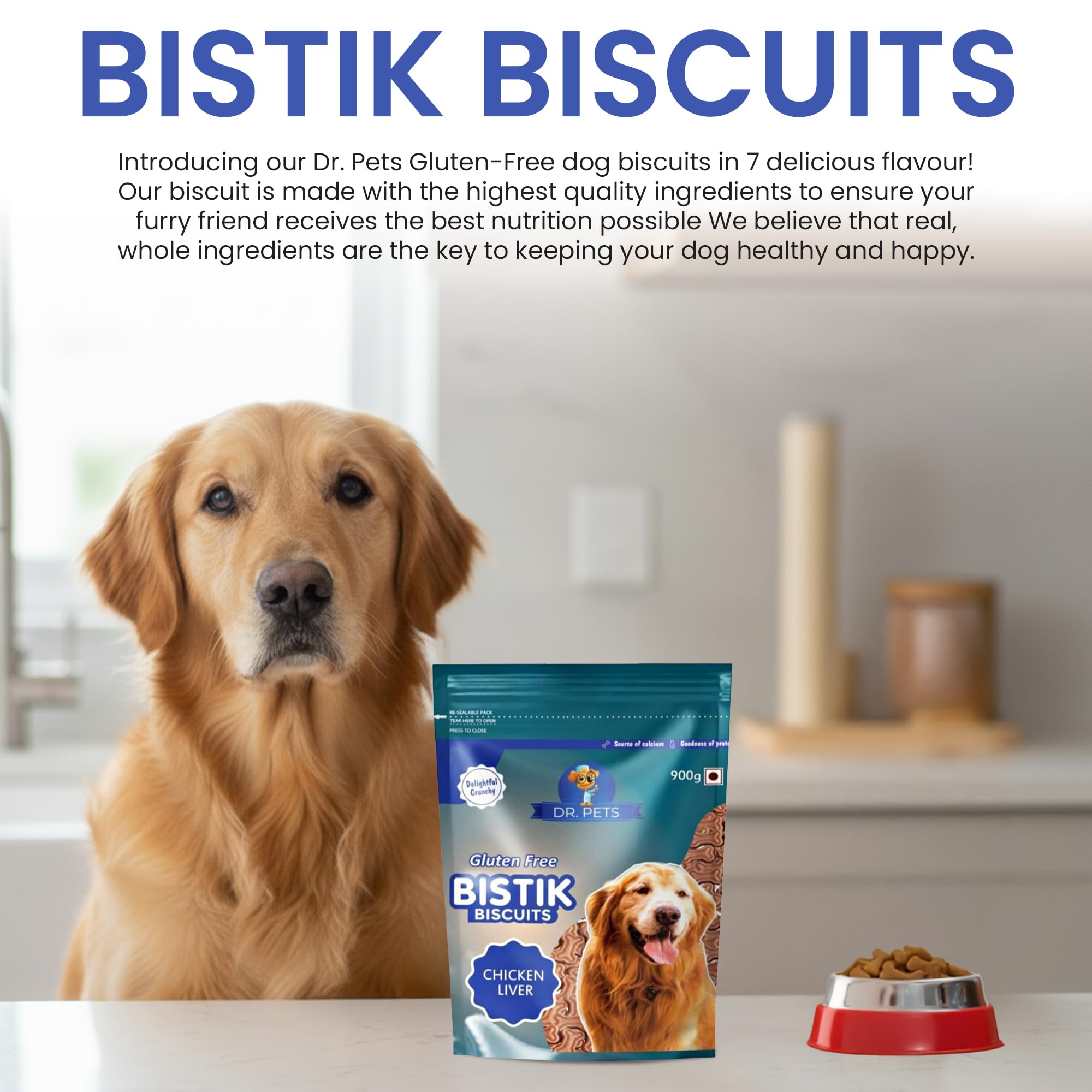 Dr.Pets Bistik Dog Food Treat - Dog Biscuits for Adult Dog & Puppy, Gluten Free Healthy Treats with Fresh & Natural Ingredients, Chicken Liver Flavor 900g Pack of 1 1