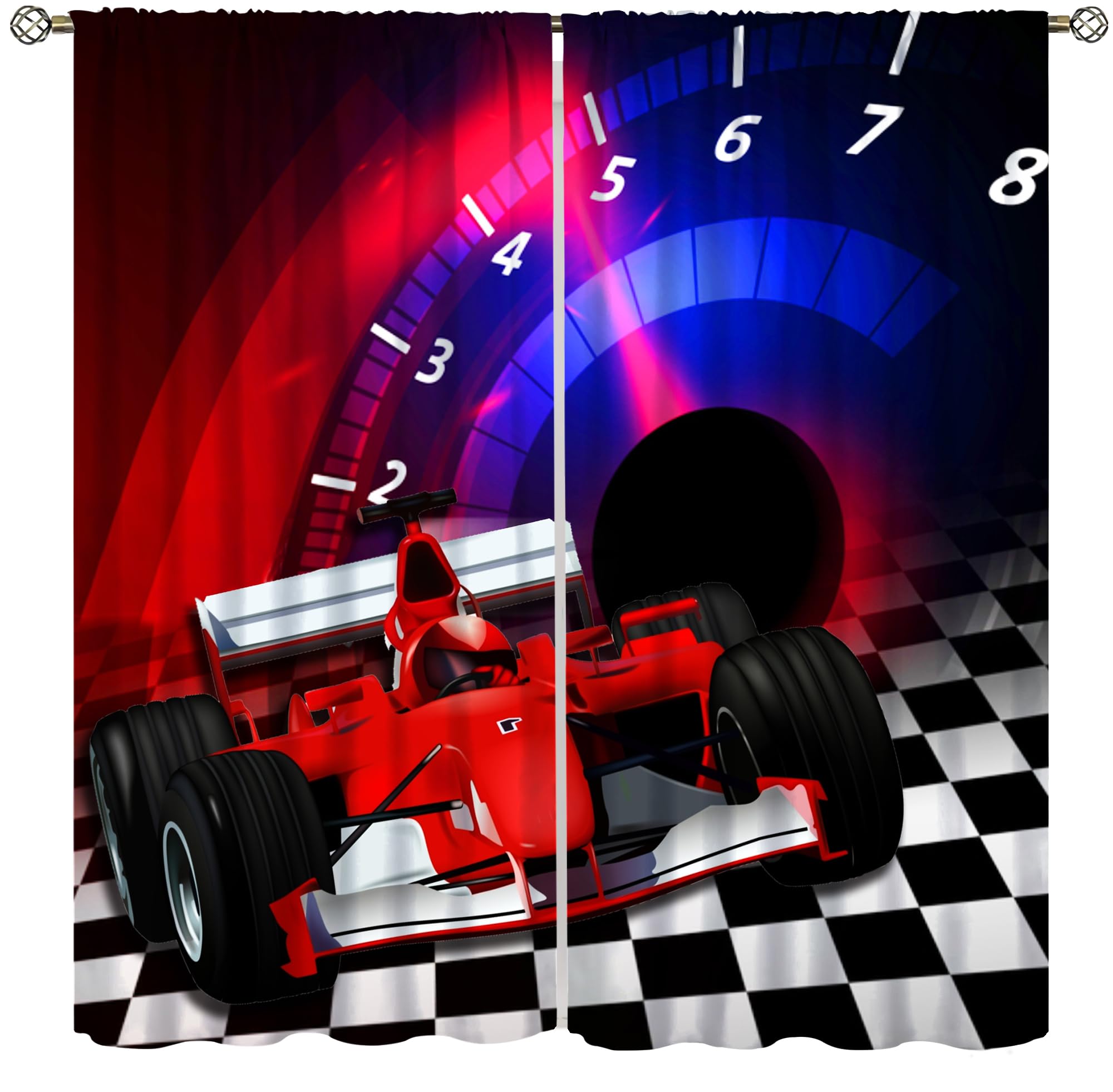 Race Car Curtains for Boys Bedroom, Racing Speed Extreme Sport Window Treatments for Teens Kids Mens Room Decor, Red Sports Drapes 2 Panel Sets, 42x45 Inch