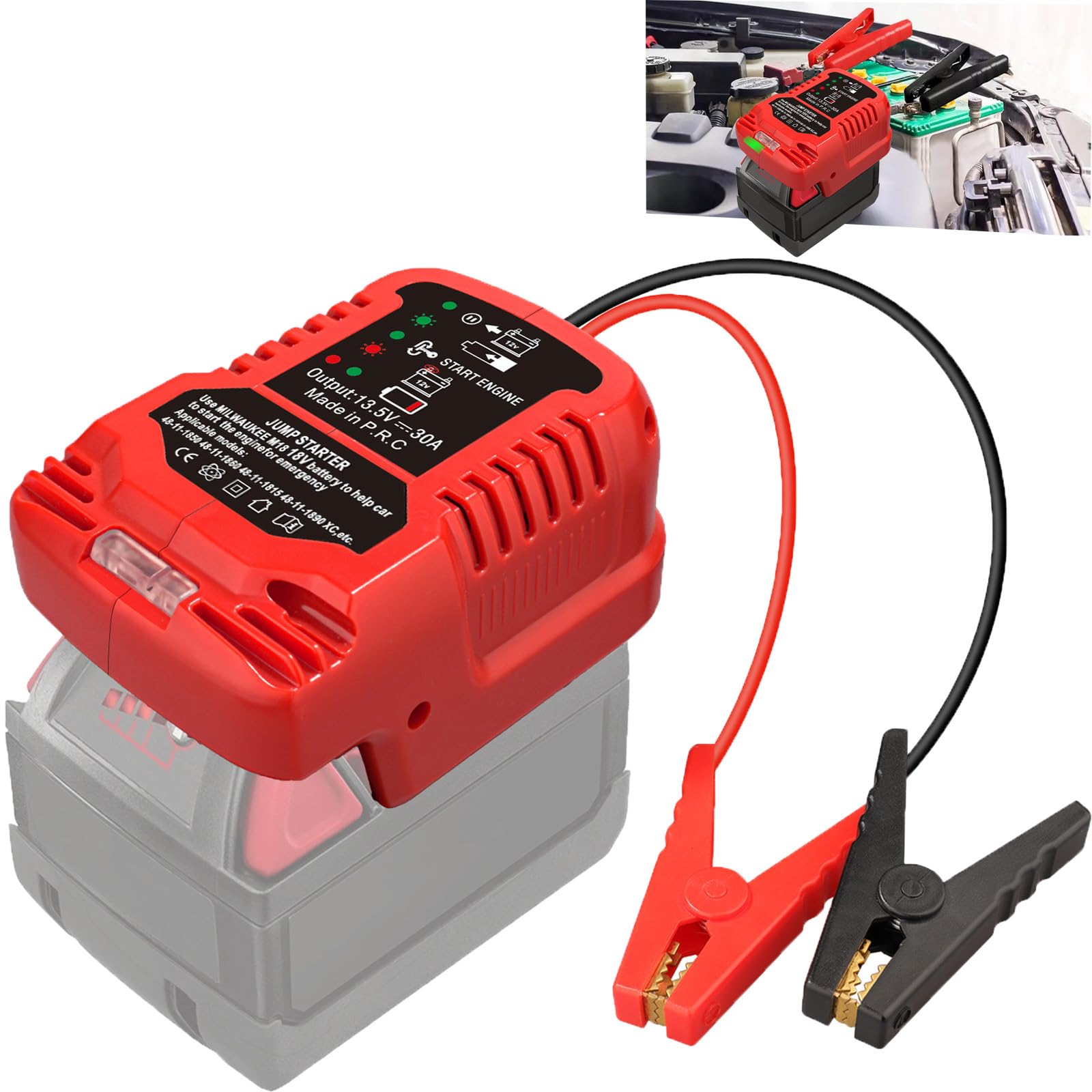 Car Jump Starters Adapter Compatible with Milwaukee 18V MAX Batteries with 11AWG Jump kit Cable for use with Trucks, SUVs, Full-Size Cars, mid-Size Cars and Small Compact Cars Vehicles