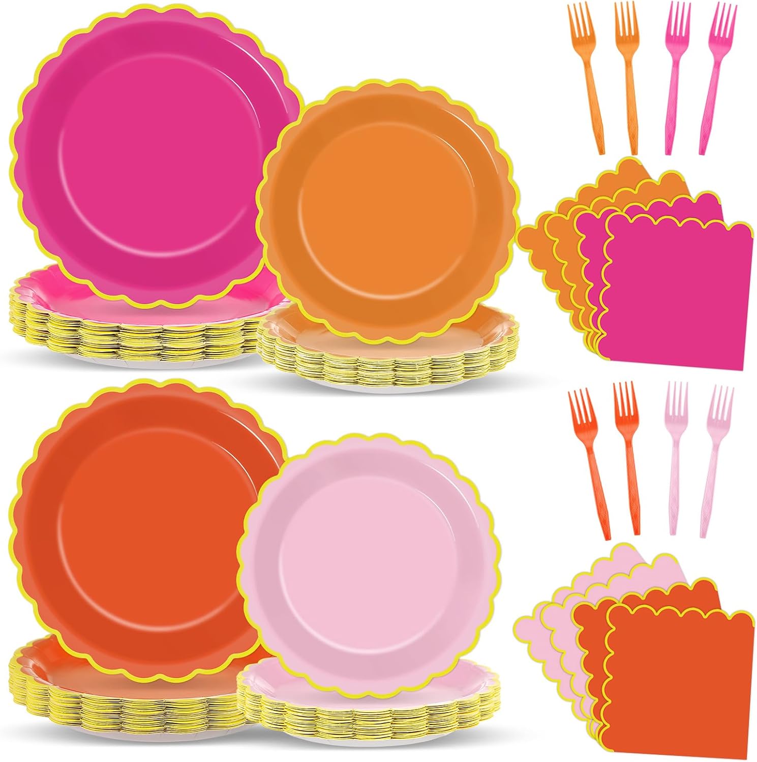 Pink and Orange Scalloped Paper Plates Napkins Orange Party Decorations