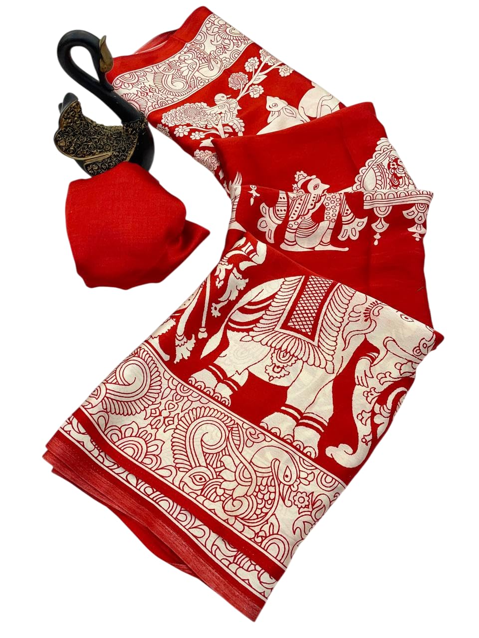 Modal Silk Saree Kalamkari Designer Beautiful Print All Over With Blouse Piece