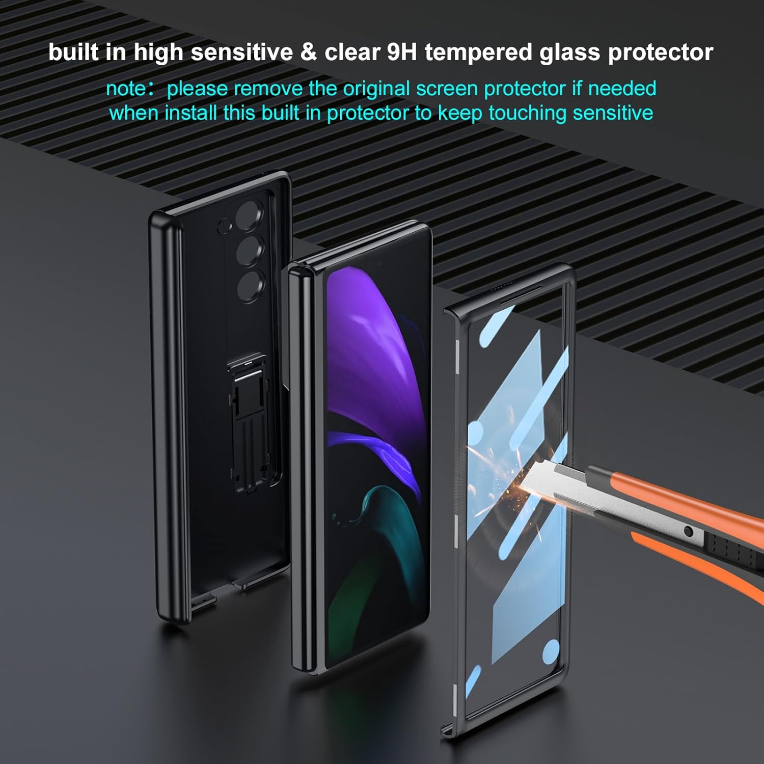 Compatible with Samsung Galaxy Z Fold 2 Case [Magnetic Hinge Protection] [Metal Kickstand] [Lightweight & Slim] [More Screen & Camera Protection] Phone Stand Cover 5G 2020 (Black)