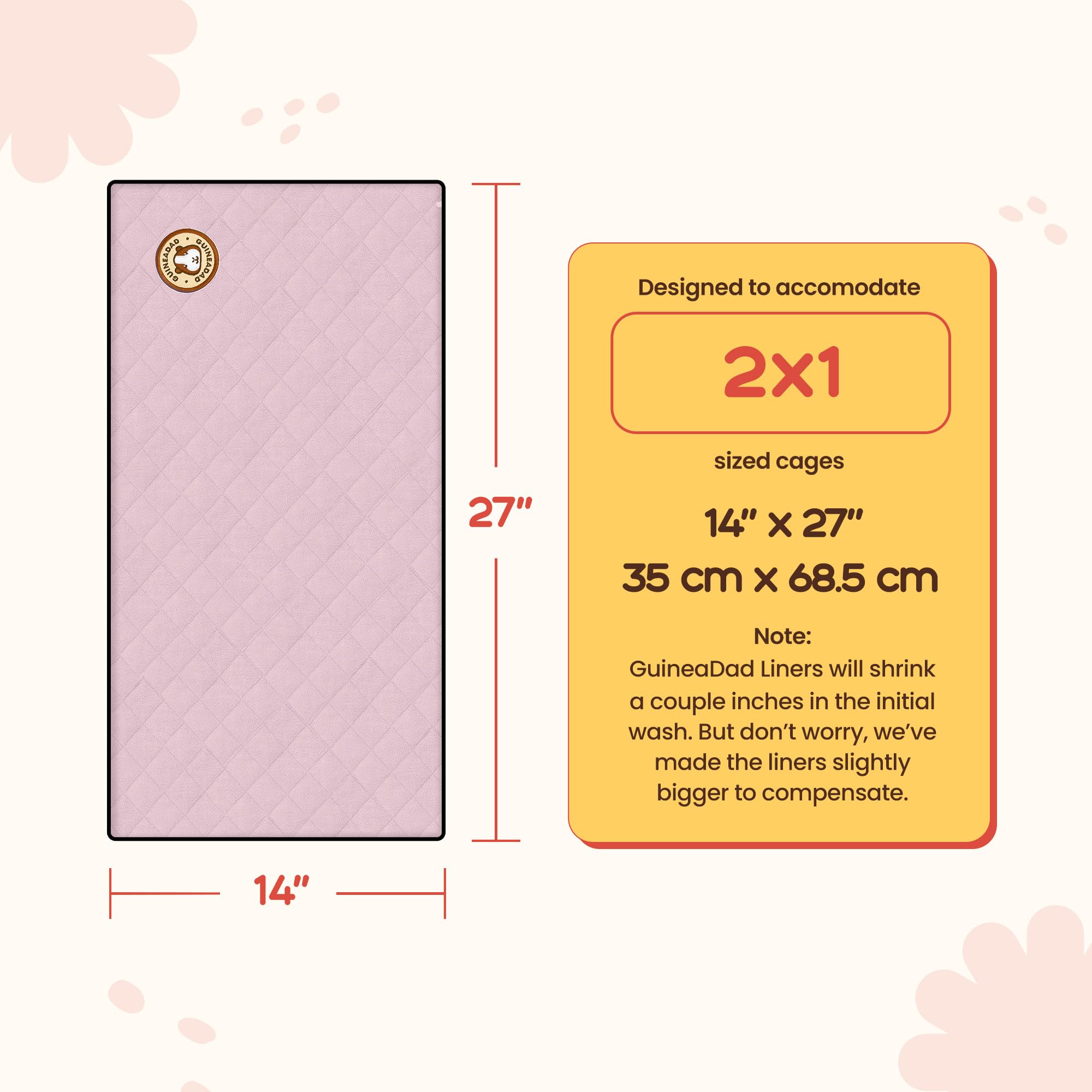GuineaDad Premium Liner – Fleece-Auskleidung für Meerschweinchenkäfig – 2 Stück – ultraplüschige, wiederverwendbare Fleece-Bettwäsche mit wasserdichter Unterseite – extra saugfähiges Futter für 2 x 1