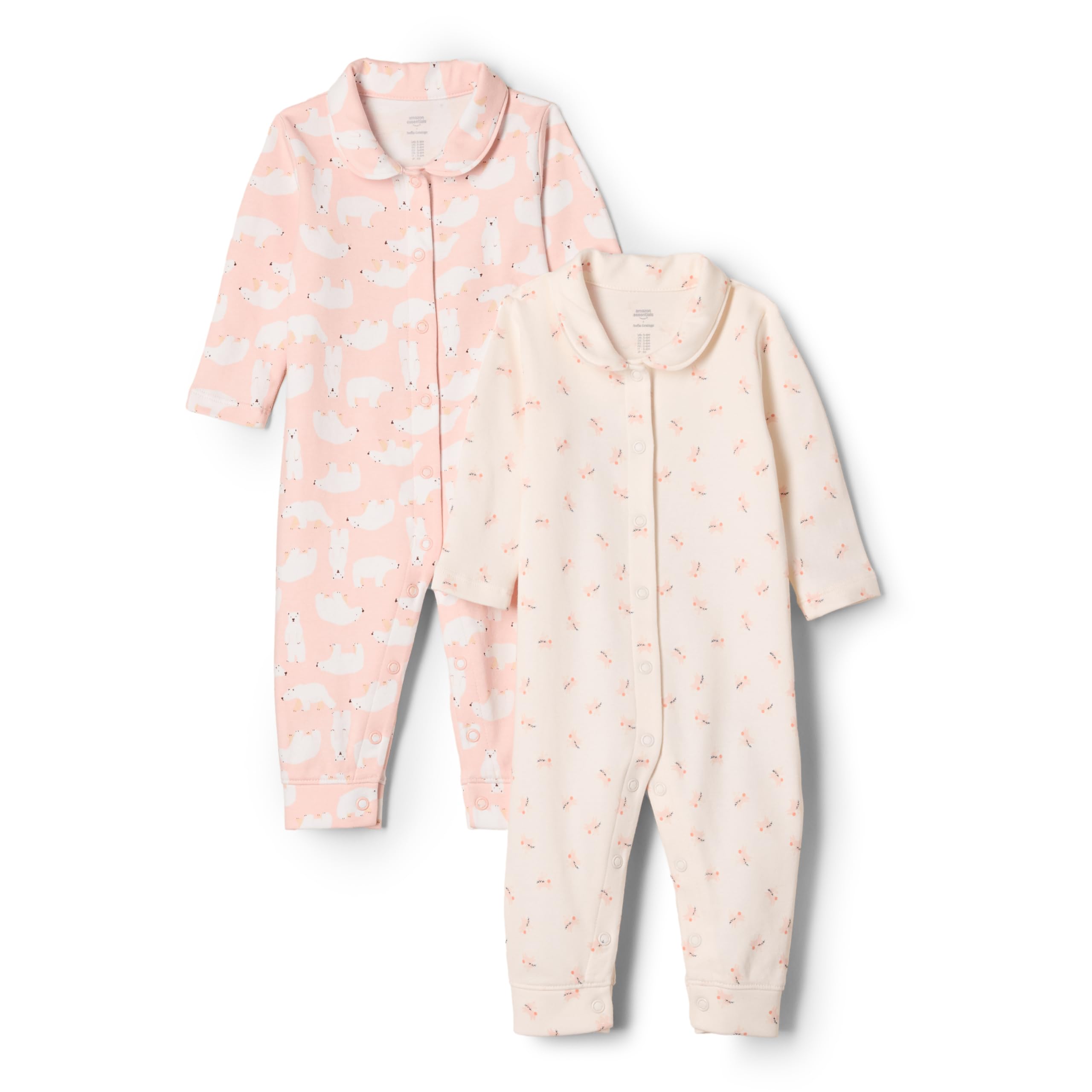 Amazon Essentials x Sofia Grainge Unisex Babies' Cotton Footless Sleepsuit, Pack of 2, Pink Bunny Bear, Newborn