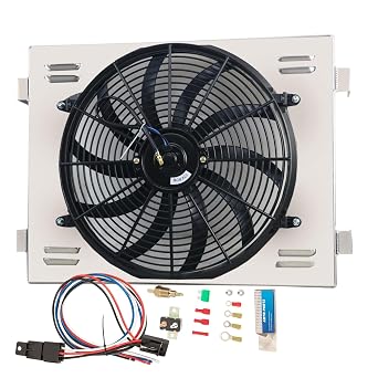 Aluminum Radiator Shroud Electric Fan+Relay for 1955 1956 1957 Chevy Bel Air/Nomad V8 Engine