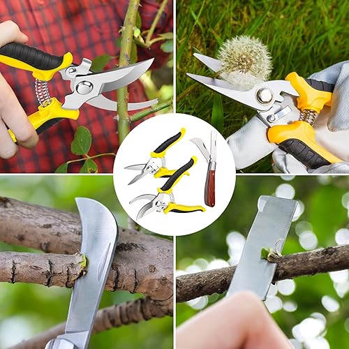 Miniatura 4 de Juego de 3 tijeras de podar de jardín, cuchillo de injerto de doble cuchilla, tijeras de podar de derivación de jardín resistentes, tijeras de podar