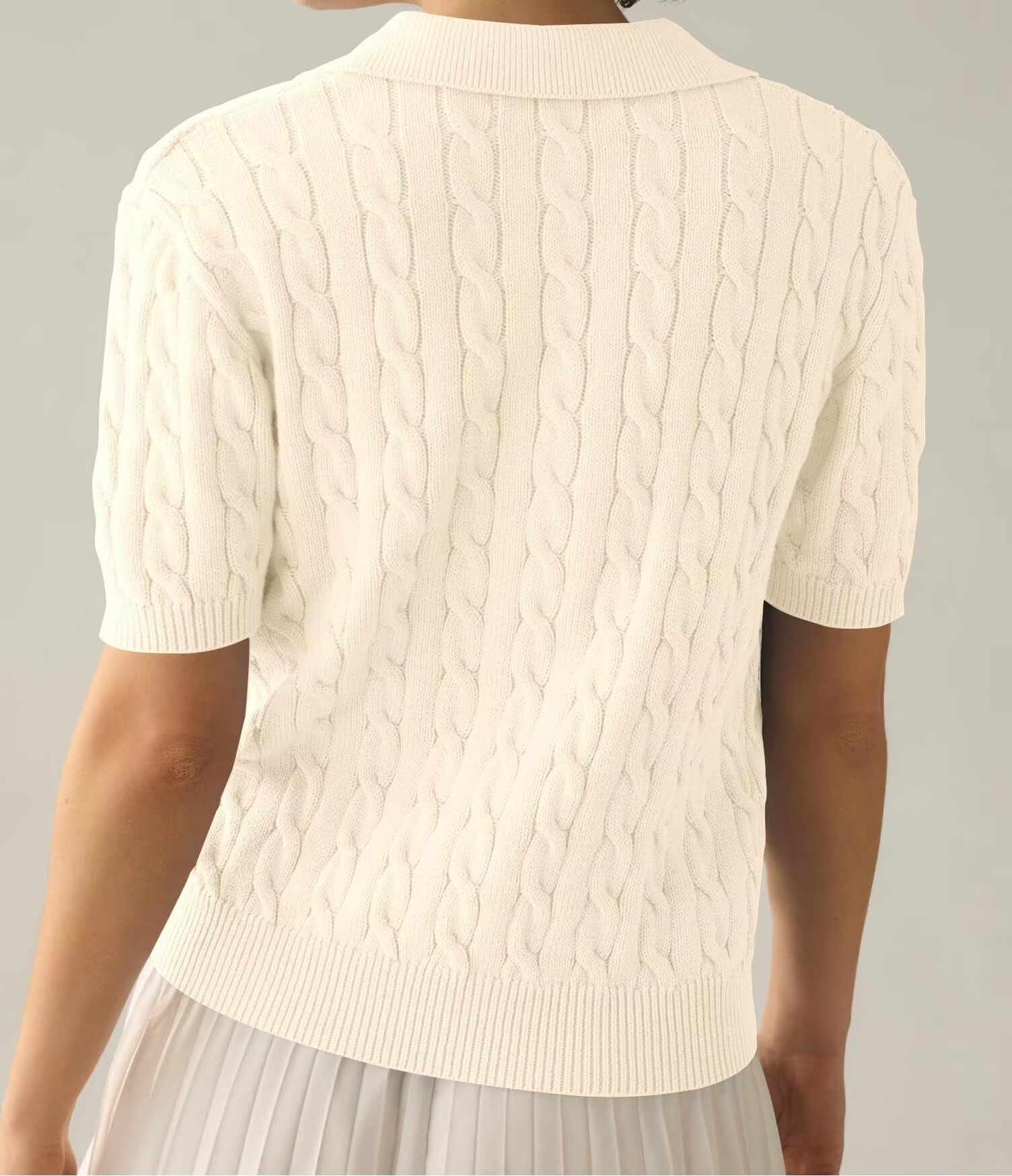 LACOZY Polo d'été à manches courtes et col en V côtelé pour femme