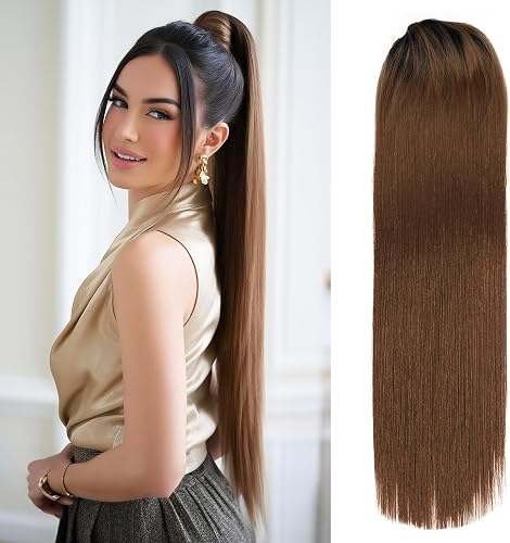 Fashion Icon Long Straight Drawstring Ponytail 30 Inch Synthetic Clip in Ponytail Extension for Women (T2/30#，170g)