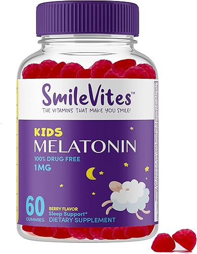 Heartland Pharma SmileVites - Gomitas de melatonina de 1 mg Dosis infantil 100% libre de drogas para dormir Sabor a bayas 60 unidades (suministro