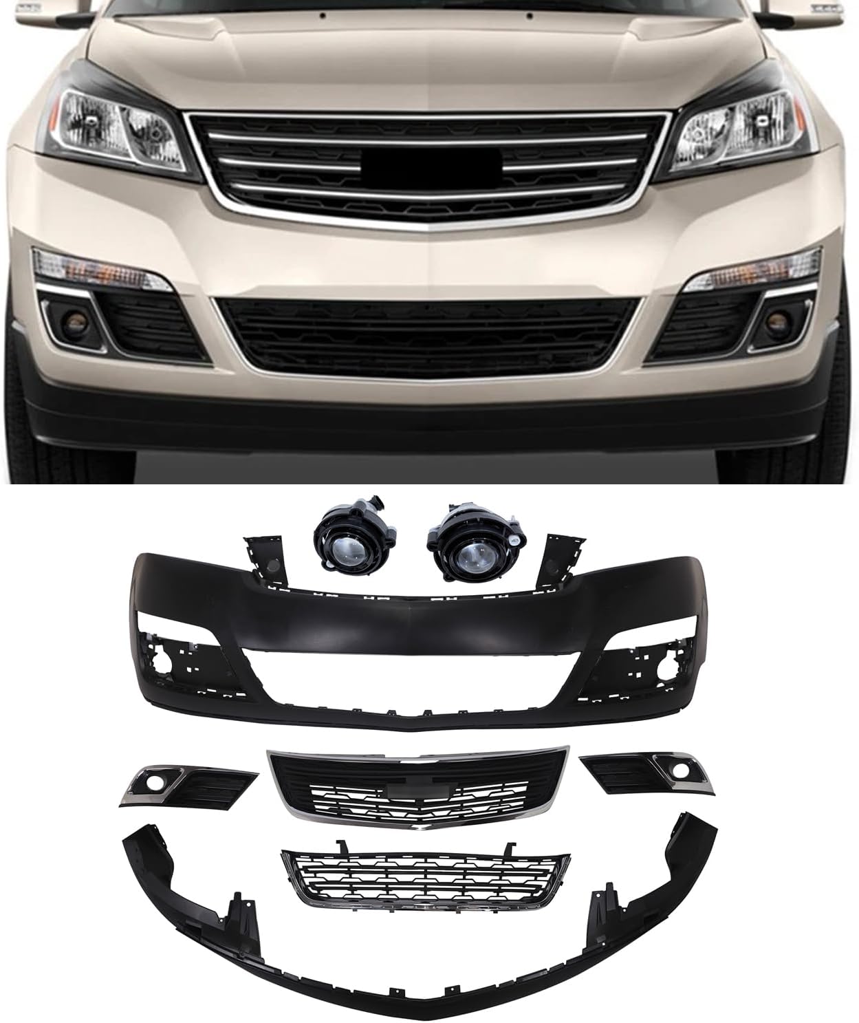 For Chevy Traverse 2013-2017 Front Bumper Cover Grille Assembly Kit Complete 23328140