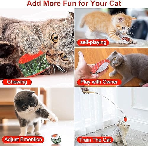 Miniatura 4 de REKOBON Juguetes de hierba gatera, paquete de 8 juguetes para gatos de interior, juguete masticable resistente a las mordeduras con rollo de sushi,