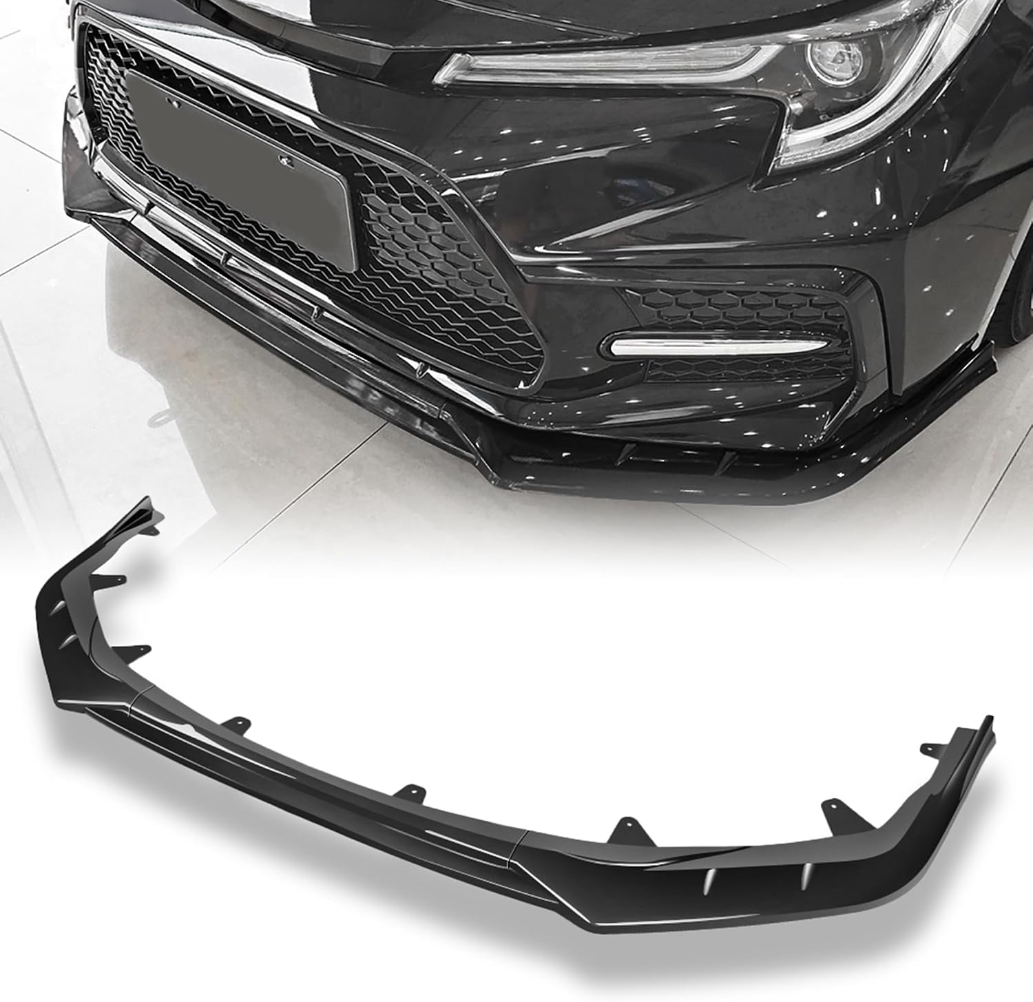 Front Bumper Lip Spoiler Compatible with 2020-2025 Toyota Corolla SE Front Lip, Gloss Black 3-Piece Bumper Exterior Body Kit