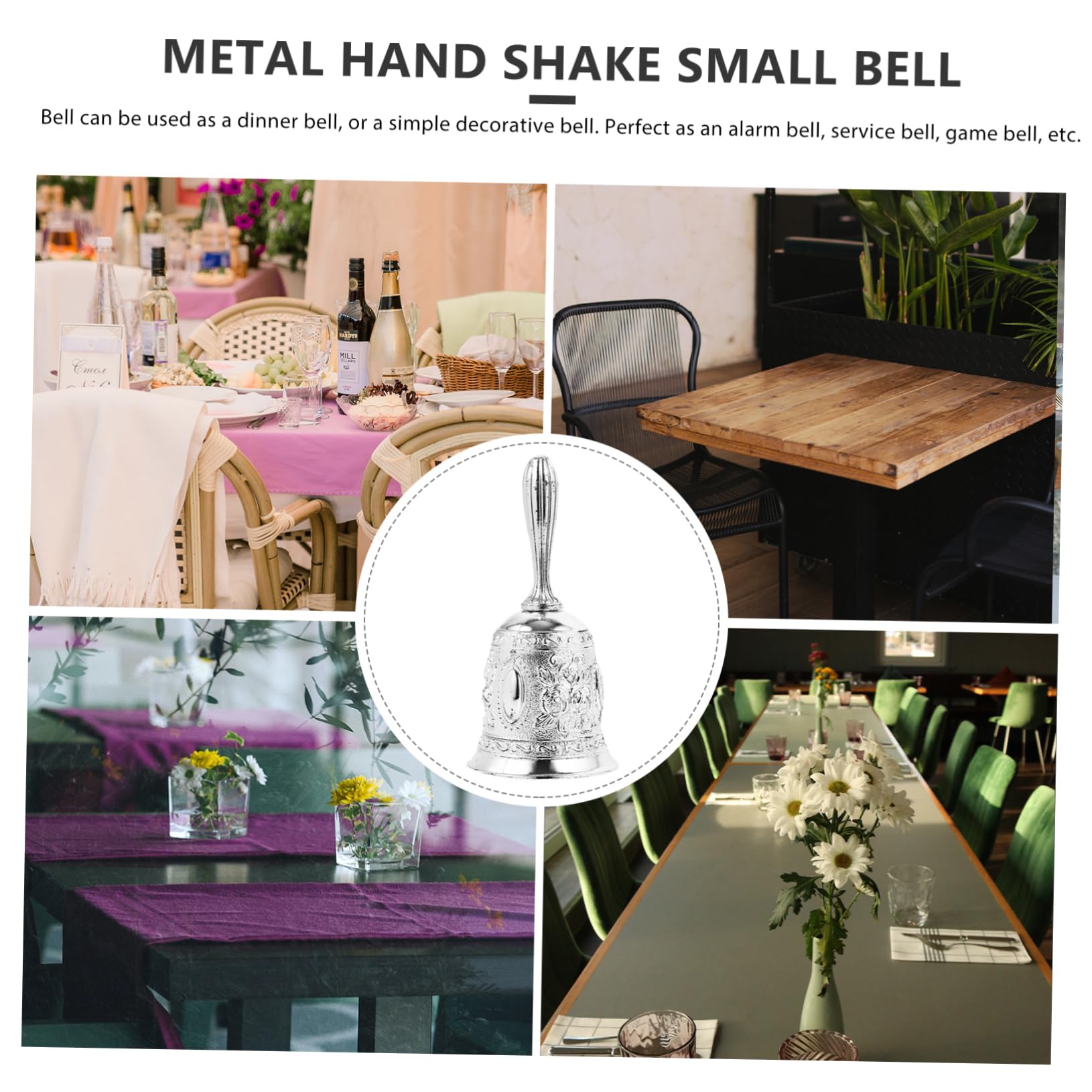 Uonlytech 5 Piezas Campana de Mano de Metal para Servicio Restaurantes y Escuelas Campana para Hotel para Decoración