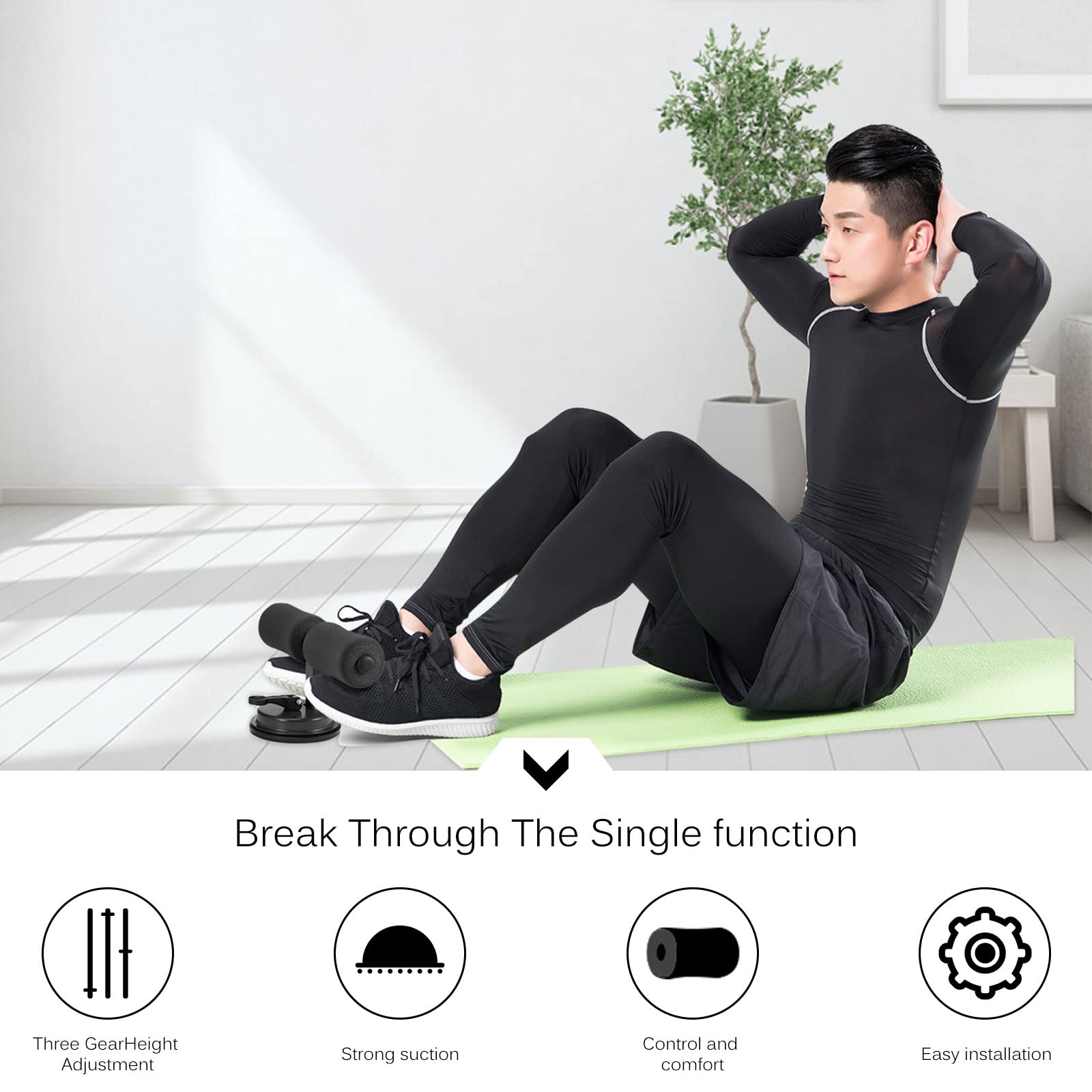 Attrezzi per Addominali, YUNYODA Barra Sit Up Autoaspirante, Attrezzature per Il Fitness Supporto Addominale per Palestra di Casa Allenamento Muscolare [Non consigliato per pavimenti in legno]