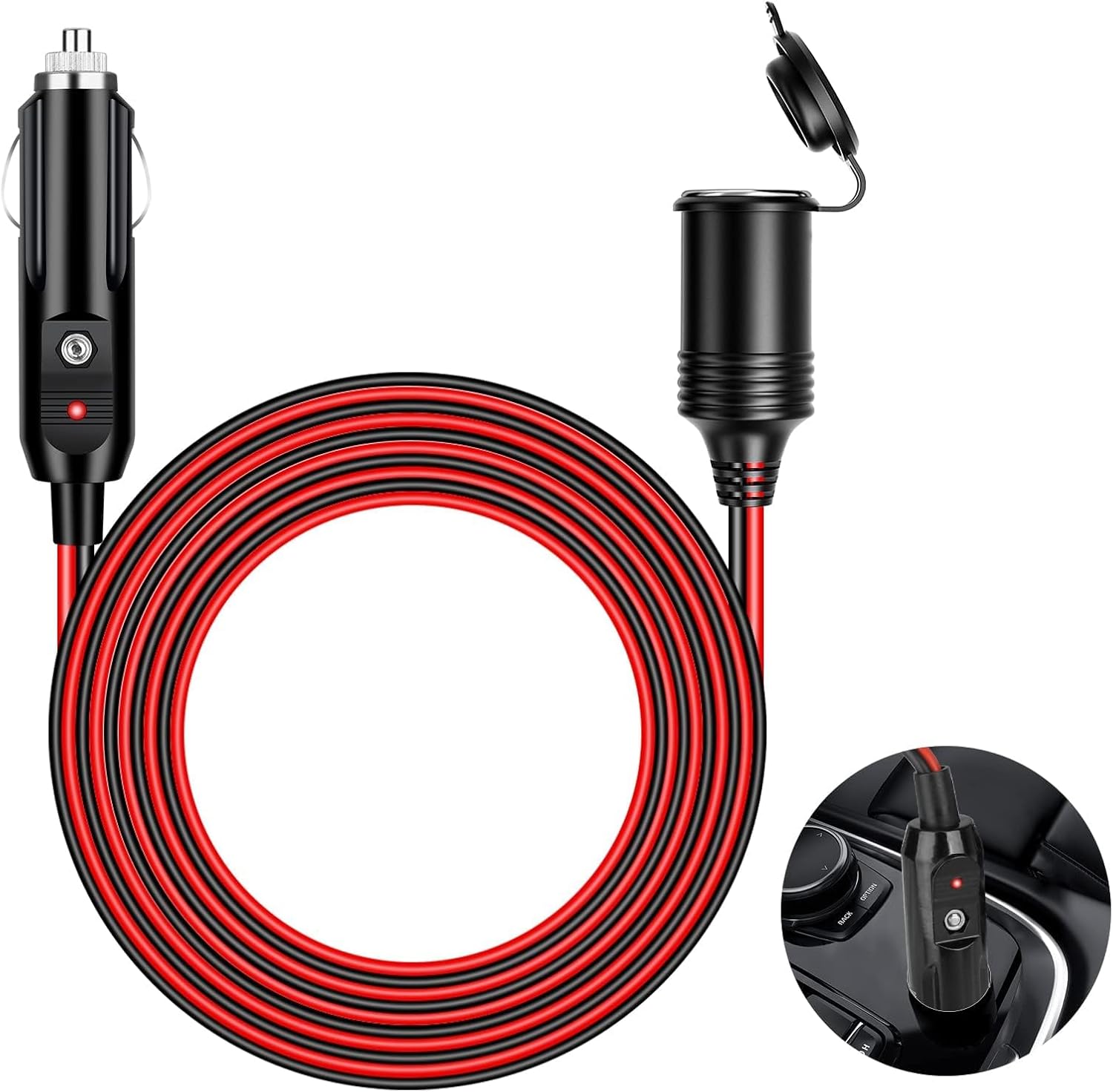 13FT/4M Car Charger Cigarette Lighter Extension Cable, 12V/24V 16AWG